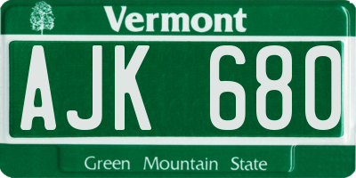 VT license plate AJK680