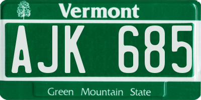 VT license plate AJK685