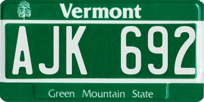 VT license plate AJK692