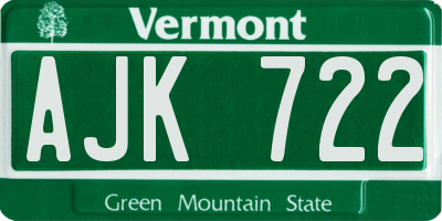VT license plate AJK722