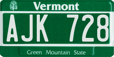 VT license plate AJK728
