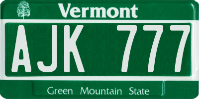 VT license plate AJK777