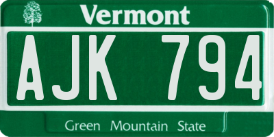 VT license plate AJK794