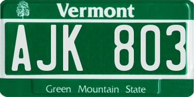 VT license plate AJK803