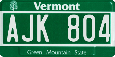 VT license plate AJK804