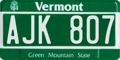 VT license plate AJK807