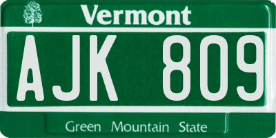 VT license plate AJK809