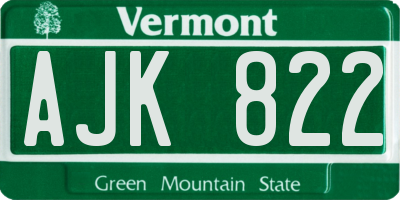 VT license plate AJK822