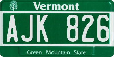 VT license plate AJK826