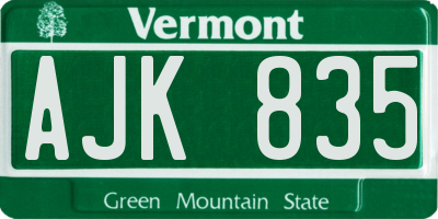 VT license plate AJK835