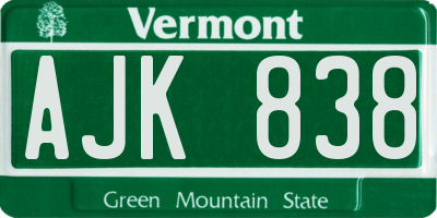 VT license plate AJK838