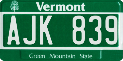 VT license plate AJK839