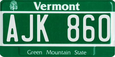 VT license plate AJK860
