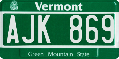 VT license plate AJK869