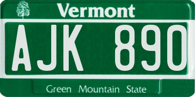 VT license plate AJK890