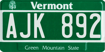VT license plate AJK892