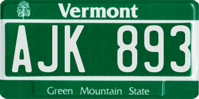 VT license plate AJK893