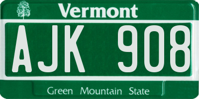 VT license plate AJK908