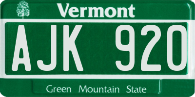 VT license plate AJK920
