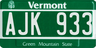 VT license plate AJK933
