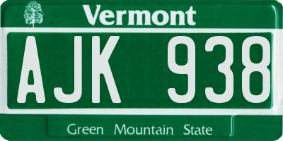 VT license plate AJK938