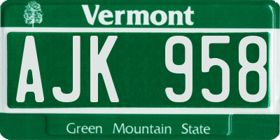 VT license plate AJK958