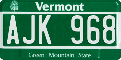 VT license plate AJK968