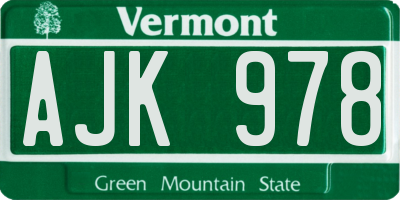 VT license plate AJK978