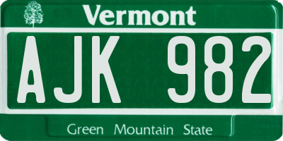 VT license plate AJK982