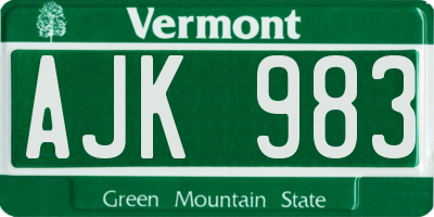 VT license plate AJK983