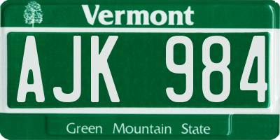 VT license plate AJK984