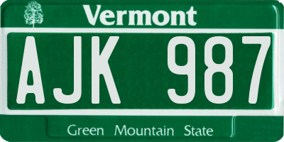 VT license plate AJK987
