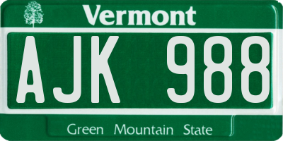 VT license plate AJK988