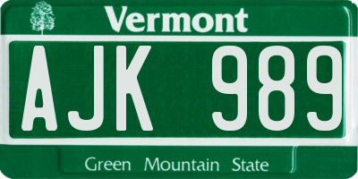 VT license plate AJK989