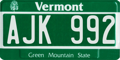 VT license plate AJK992