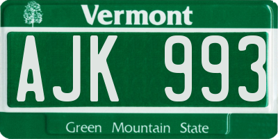 VT license plate AJK993