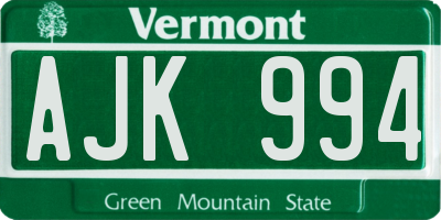 VT license plate AJK994