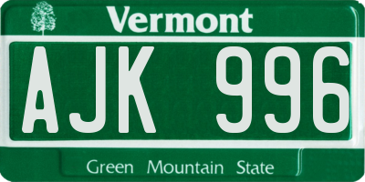 VT license plate AJK996
