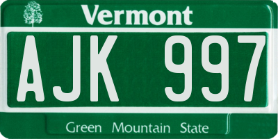 VT license plate AJK997