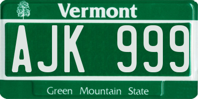VT license plate AJK999