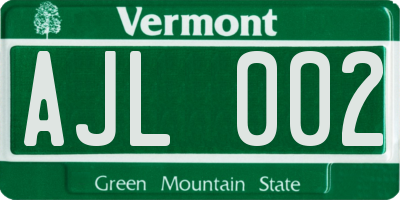 VT license plate AJL002