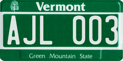 VT license plate AJL003