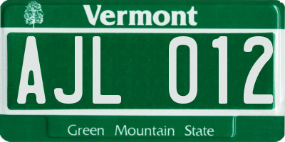 VT license plate AJL012