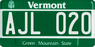 VT license plate AJL020