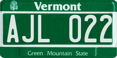 VT license plate AJL022