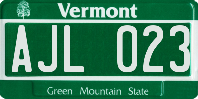VT license plate AJL023