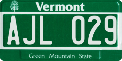 VT license plate AJL029