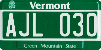 VT license plate AJL030