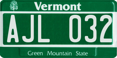 VT license plate AJL032