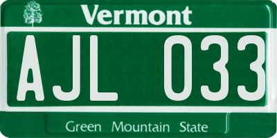VT license plate AJL033